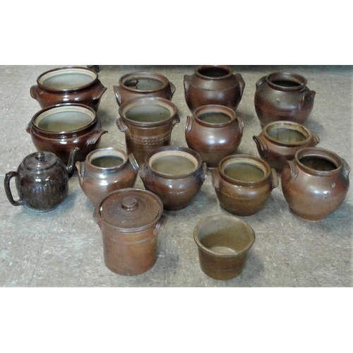 125 - Collection of Brown Stoneware Storage Jars etc.