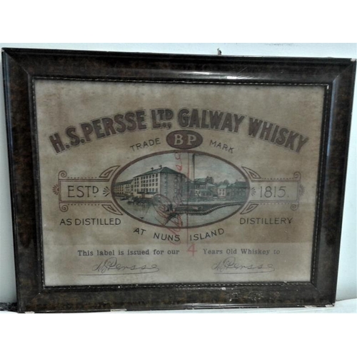 147 - H S Persse Galway Whisky Sign, reproduction, c.23.5 x 18.5in