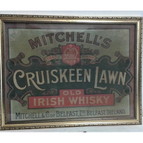 150 - Mitchell's Cruiskeen Lawn Old Irish Whisky Advertising Sign in a gilt frame, reproduction, c.17 x 13... 