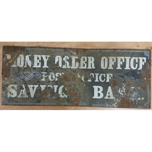 157 - 'Money Order Office' and 'Post Office and Savings Bank' Enamel Sign - c. 25 x 10ins