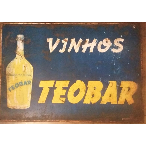 183 - 'TEOBAR VINHOS' metal 1960's Wine Advertising sign 19 1/2