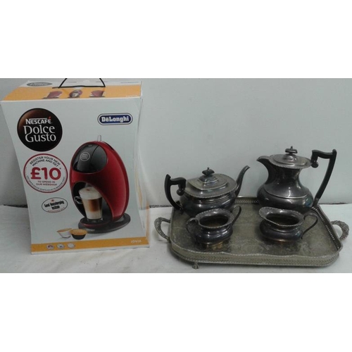 203 - DeLonghi Coffee Maker and a Silver  Plate Coffee and Tea Service
