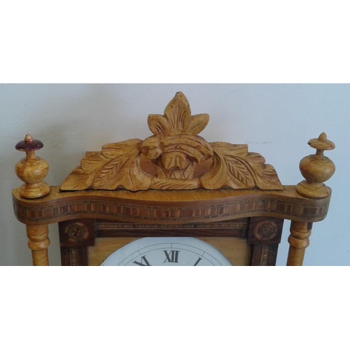 206 - Carved Pine Wall Clock Case, c.40in tall