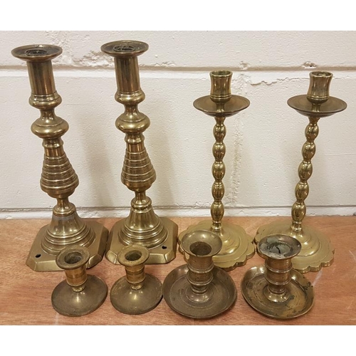 277 - Four Pairs of Brass Candlesticks - tallest c. 10ins