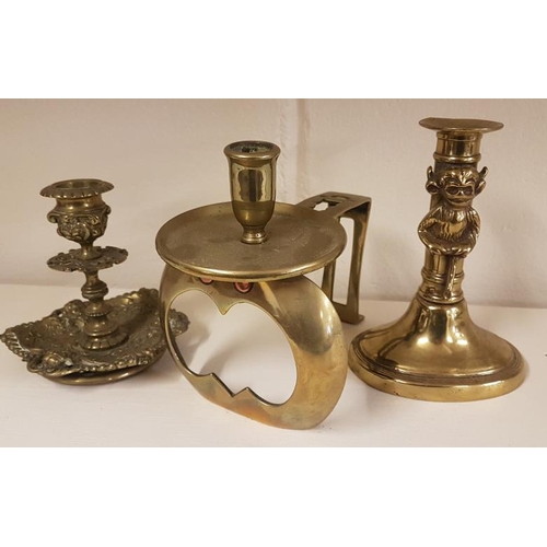 285 - Brass Fire Fender Candlestick and 2 Others