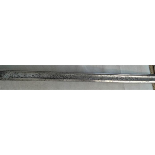 290 - Three Bar Copper Hilted Sword in Steel Scabbard made by Samuel Brunt, London