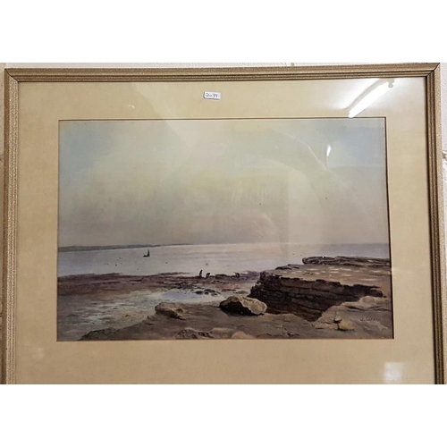 296 - J A Aitken, A.R.H.A 1846-1897, Watercolour of Women Gathering Seaweed, signed lower right, c. 19.5in... 