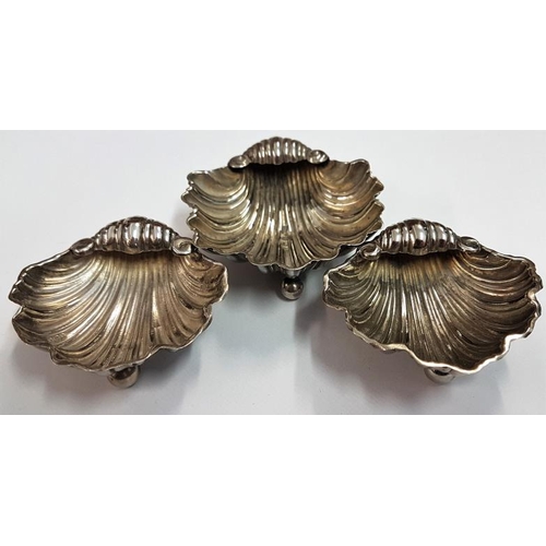 344 - Pair of Silver Scallop Form Salts (c.1902) and one larger example (c.1903), c.30grams