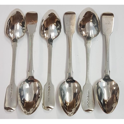 349 - Matched Set of Six Georgian Irish Silver Rat Tail Tea Spoons, Hallmarked Dublin c.1837-37, c.110gram... 