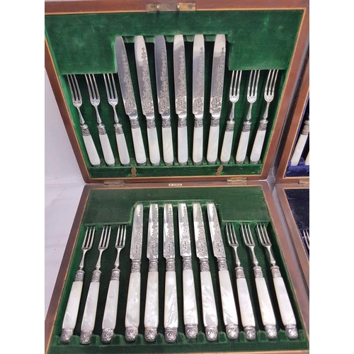 360 - A Very Fine Quality Set of Hallmarked Silver and Mother of Pearl Fruit Knives and Forks with engrave... 