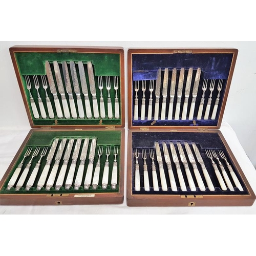 360 - A Very Fine Quality Set of Hallmarked Silver and Mother of Pearl Fruit Knives and Forks with engrave... 