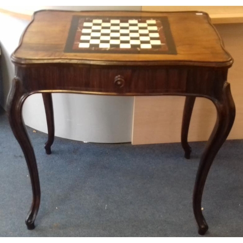 388 - French Walnut Games, Inlaid Marble Chess Board, frieze drawer, c.29in wide, 21in deep, 30.5in tall