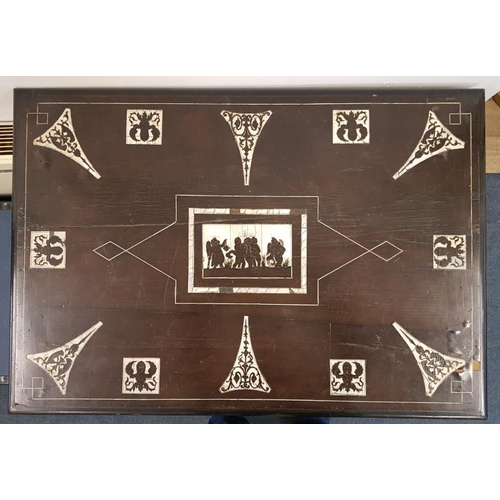 393 - Rare 19th Century Bone Inlaid and Ebonised Centre Table, the rectangular top inlaid with characters,... 