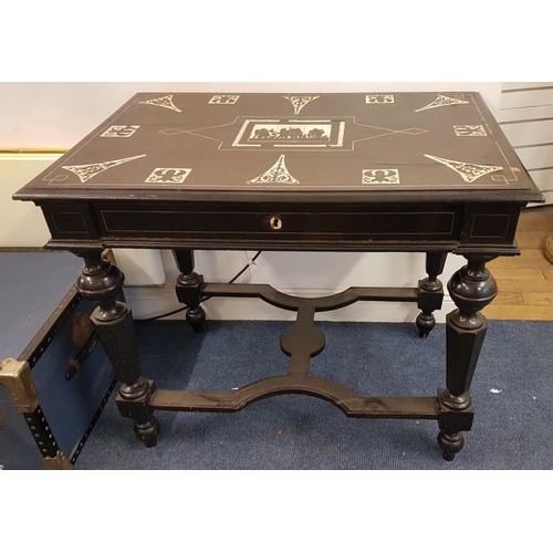 393 - Rare 19th Century Bone Inlaid and Ebonised Centre Table, the rectangular top inlaid with characters,... 