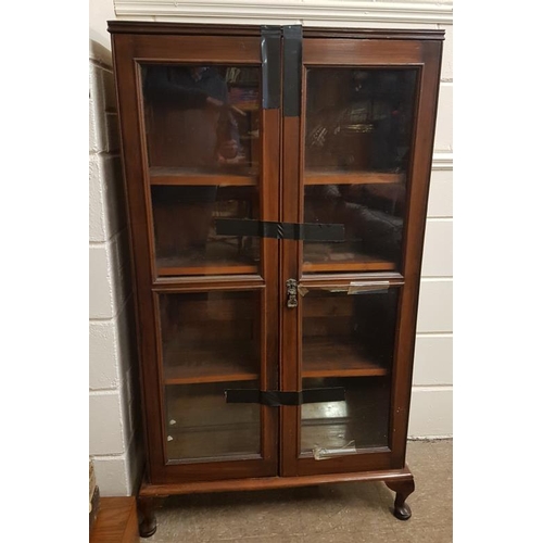 405 - Mahogany Two Door Glazed Display Cabinet on cabriole legs, c.33in wide, 60in tall