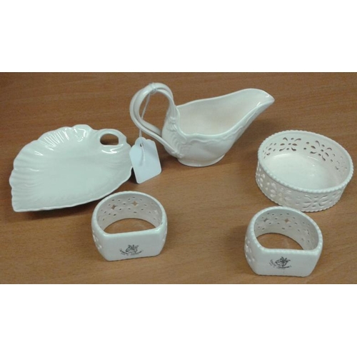 441 - Five Pieces of Creamware to include 2No. Napkin Rings, Trinket Dish, Sauce Boat and Plate