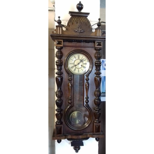 461 - Fine Quality Late Victorian Vienna Style Spring Driven Wall Clock - 18 x 55ins