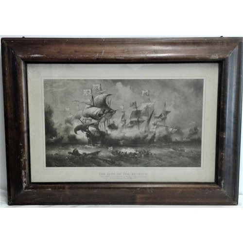 463 - 19th Century British Naval Print - 'The Loss of the Revenge' - c. 34 x 24ins