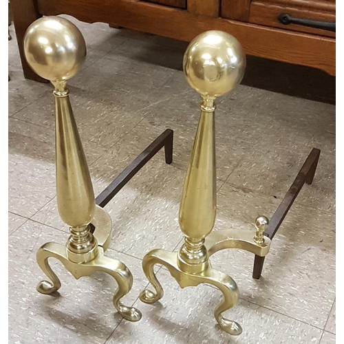485 - Pair of Brass and Steel Fire Dogs