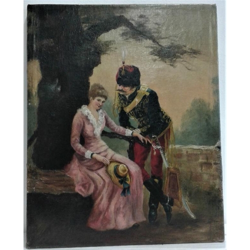 492 - Military Scene Oil Painting by Claude Bessett - c. 13 x 16ins
