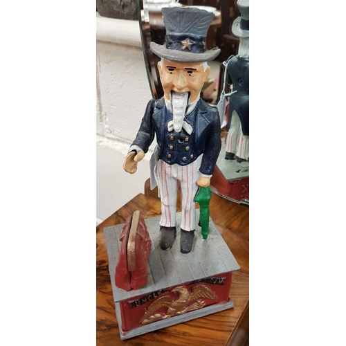 520 - Cast Iron Money Box - 'Uncle Sam', c.11in tall