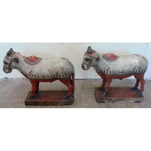 529 - Pair of Eastern Hand Painted Wooden Cattle Figures