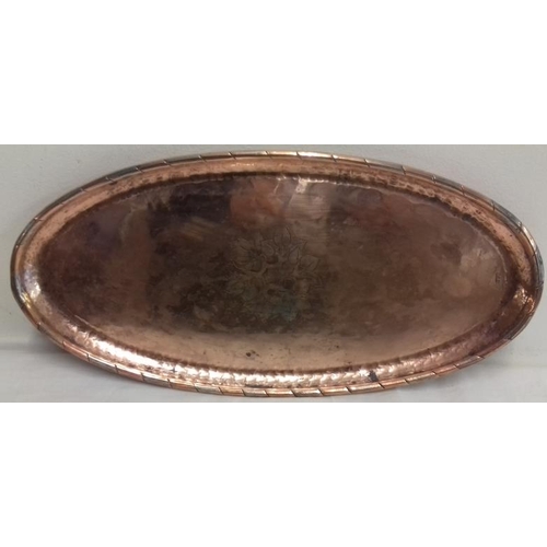 532 - Hugh Wallis Arts & Crafts Engraved Copper Tray, oval, c.15 x 7in