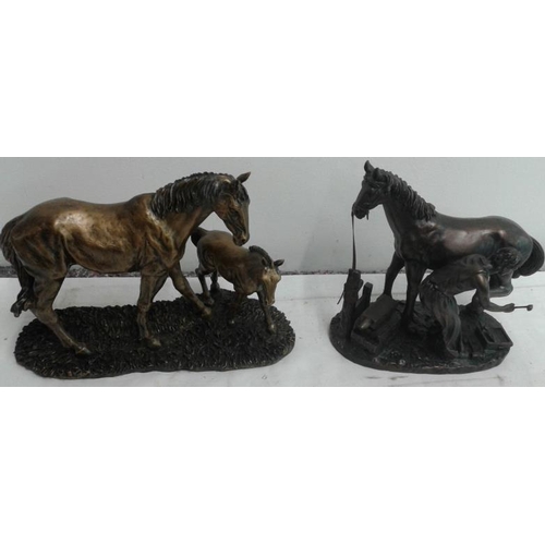 533 - Two Cast Metal Figures - Mare and Foal and Blacksmith