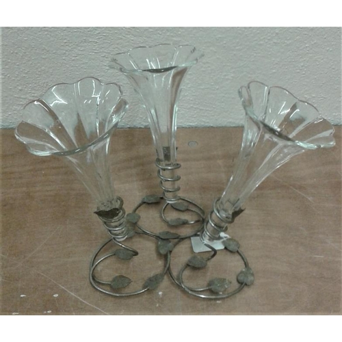 577 - Glass and Silver Plated Three Branch Epergne