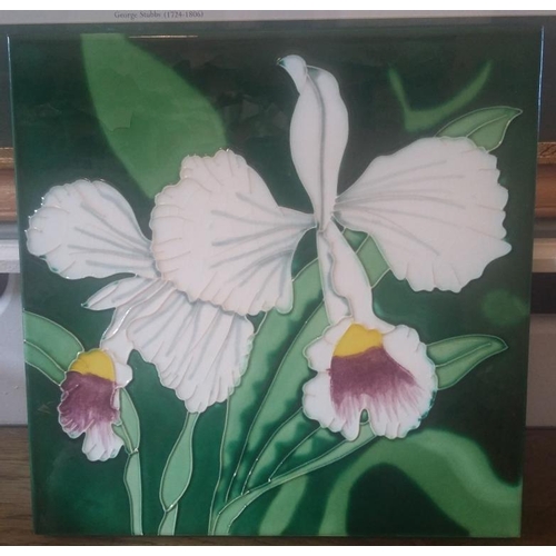 617 - Vintage handmade 'White Iris' Ceramic Tile - 12