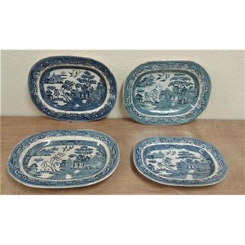 628 - Four Willow Pattern Meat Plates (1860)