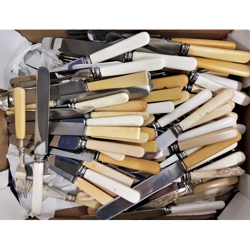 624 - Large Box of Good Quality of White Handle Knives/Cutlery etc.