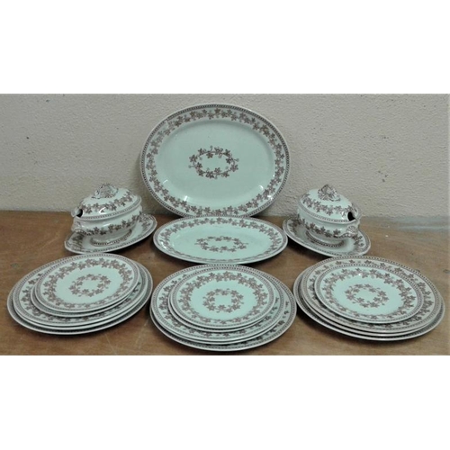 636 - 'Old Ivy' Decorated Stoneware Dinner wares with Attractive Small Tureens and Two Meat Plates