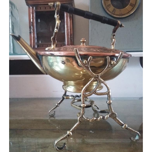 671 - Vintage ornate Copper & Brass Kettle on ornate Brass Stand - 10
