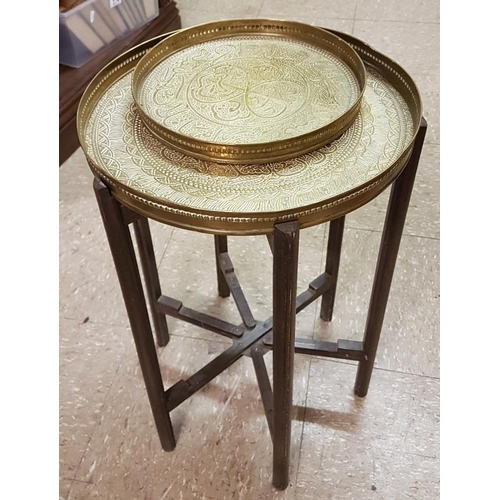 694 - Eastern Two Tier Brass Top Folding Base Table, c.20.5in tall