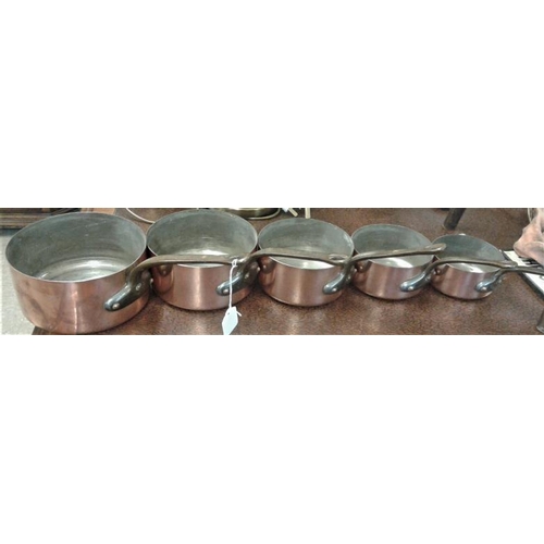 702 - Set of Five Graduating Copper Saucepans
