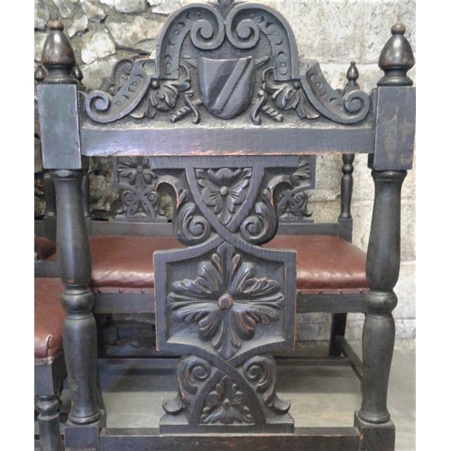 716 - Set of Five Victorian Carved Oak Dining Chairs