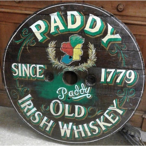 102b - Circular 'Paddy Irish Whiskey' Wooden Sign, c.32in diameter