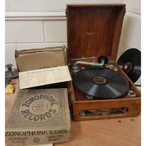 88a - Linguaphone Gramophone, a Set of 'Irish Course' records and a Box of Records