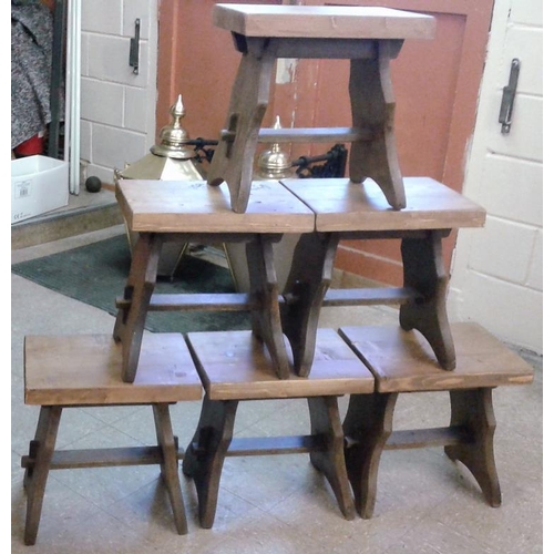 67b - Set of Six Hand Made Wooden Stools, c.16 x 16.5in