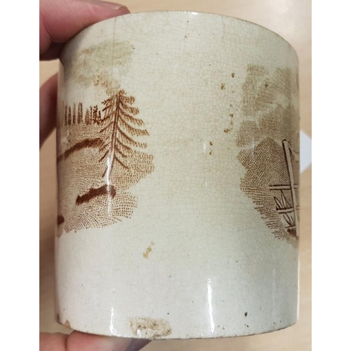606 - 1st Period Belleek 'Hunting' Mug with Human being chased by a Bull, etc.