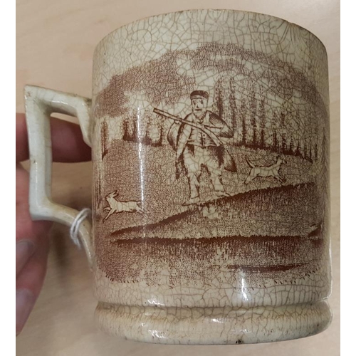 608 - 2nd Period Belleek 'Hunting' Mug with Scenes of Hare Coursing