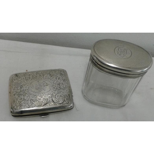 346 - Silver Cigarette Case, Hallmarked Birmingham c.1907, c.82grams along with a hallmarked silver topped... 