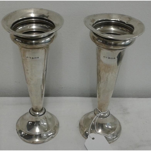 356 - Pair of Silver Bud Vases, c.7in tall, Hallmarked Birmingham c.1928, loaded weight c.370grams