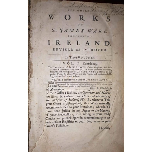 63 - 'The Whole Works of Sir James Ware Concerning Ireland' – Revised and Improved. Vol I only of three. ... 
