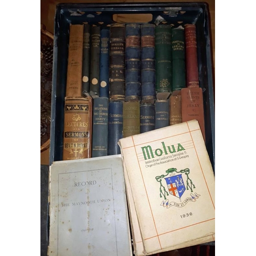108 - Crate of Religious Interest Books, including 'Burke’s Lectures and Sermons', 'Challoner’s Christian ... 