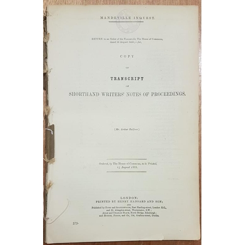 131 - Mandeville Inquest. 1888. large format. disbound. John Mandeville the Irish Nationalist who was impr... 