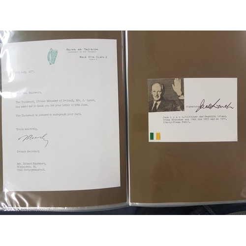 139 - Album of Irish Interest Autographs - Dr. Patrick J Hillery (with C.V.), Garret Fitzgerald, Jack Lync... 