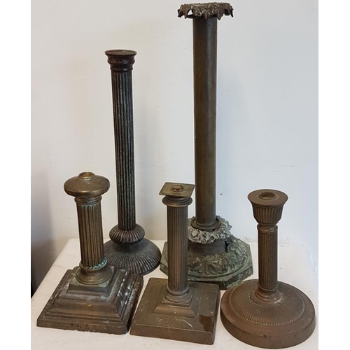 85 - Five Brass Oil Lamp Columns, tallest, c.21in