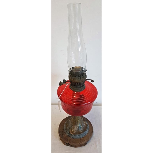 90 - Red Bowl Oil Lamp - 22.5ins